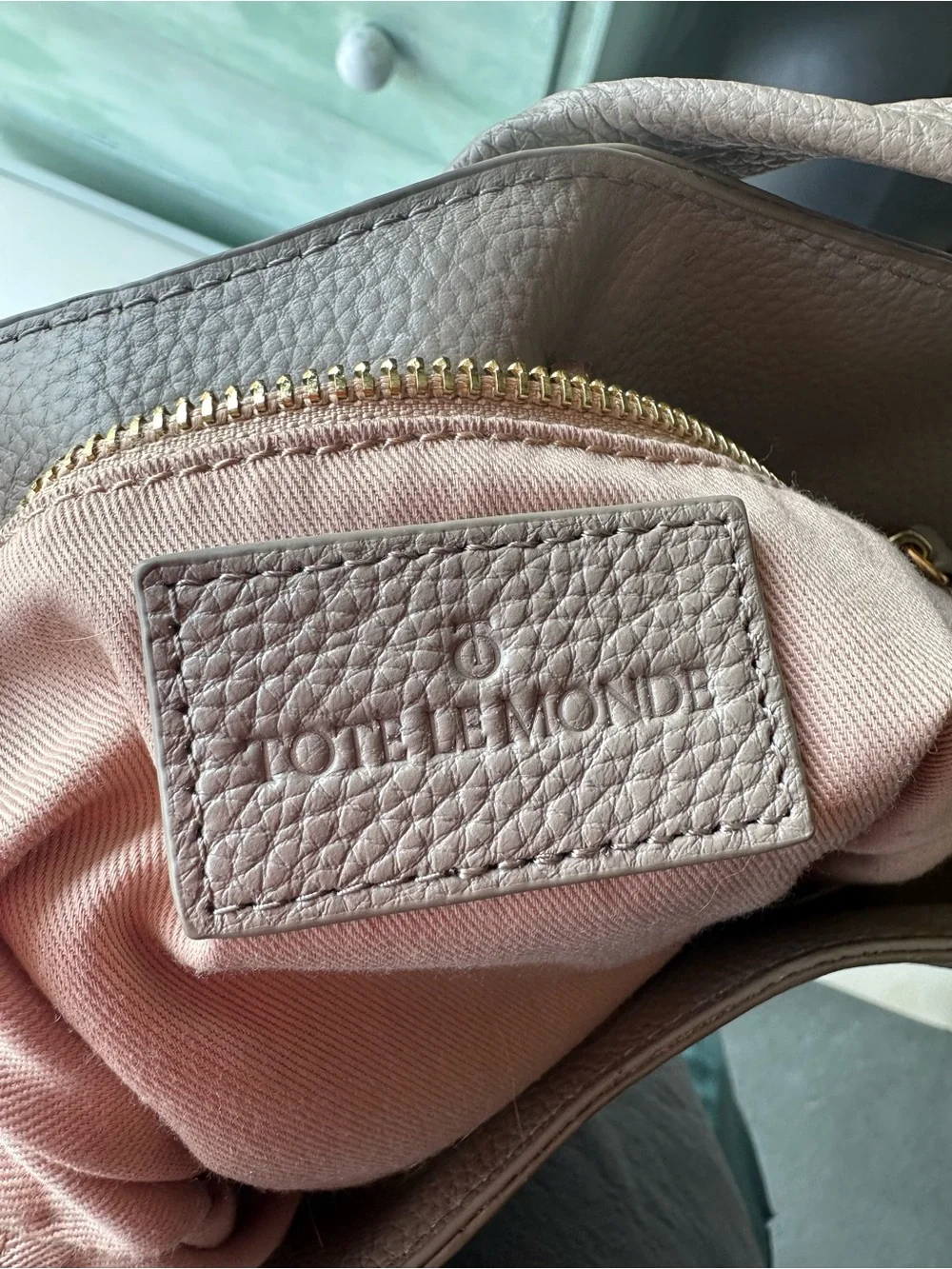 Pebbled Leather Shoulder Bag in Taupe with Dual Zip Pockets